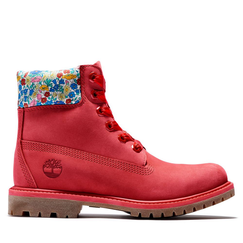 Botas 6-Inch Timberland Argentina Mujer - 6-Inch Premium Waterproof Made With Liberty Fabric - Rojas